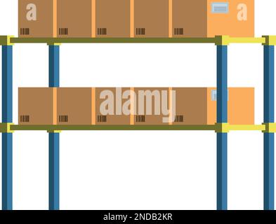 Cartoon Lagerregale mit Frachtboxen. Pappbehälter Stock Vektor