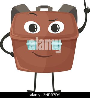 Ein kluges Schulmaskottchen. Cartoon-Leder-Rucksackfigur Stock Vektor