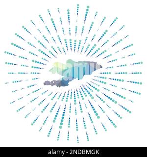 Die Form Kirgisistans, polygonaler Sonnenaufgang. Landkarte mit bunten Sternrochen. Kirgisische Illustration in Digital, Technologie, Internet, Netzwerk Stock Vektor