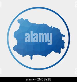 Ischia-Symbol. Polygonale Karte der Insel im Gradientenring. Rundes, tiefes Poly-Ischia-Schild. Vektordarstellung. Stock Vektor