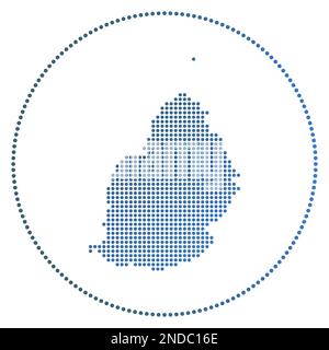 Digitale Marke von Mauritius. Gepunktete Karte von Mauritius im Kreis. Technisches Symbol der Insel mit abgestuften Punkten. Leistungsstarke Vektordarstellung. Stock Vektor