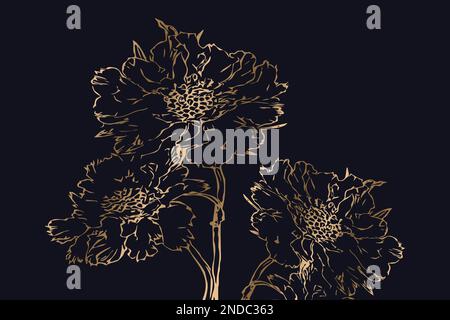 Luxuriöser botanischer Hintergrund mit goldenen Elementen. Strichzeichnungen mit abstrakter Form. Abstraktes botanisches Muster für gerahmte Wanddrucke, Leinwand p Stockfoto