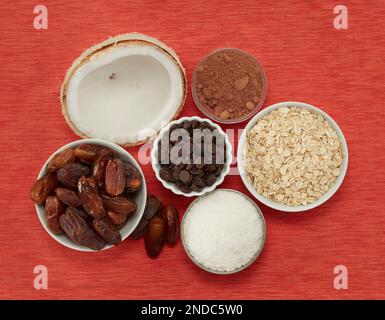 Studio Down Shots von Zutaten der veganen Snackbar Stockfoto