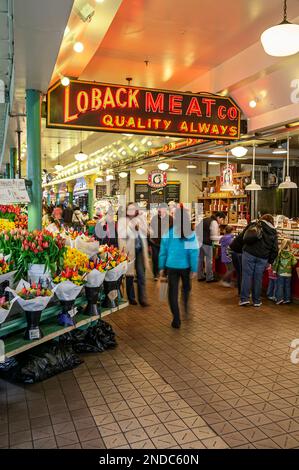 Immer eine festliche Zeit im Seattles Pike Place Public Market Stockfoto