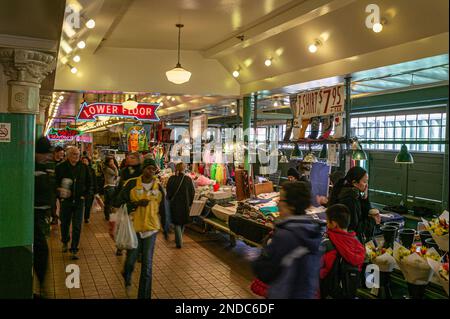 Immer eine festliche Zeit im Seattles Pike Place Public Market Stockfoto