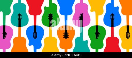 Farbenfrohe Gitarren, moderner musikalischer Vektorhintergrund. Stock Vektor