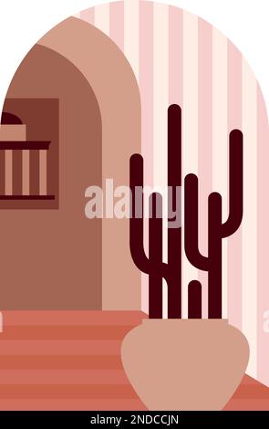 Plakat mit böhmischer Architektur. Marokkanische Treppenkunst Stock Vektor