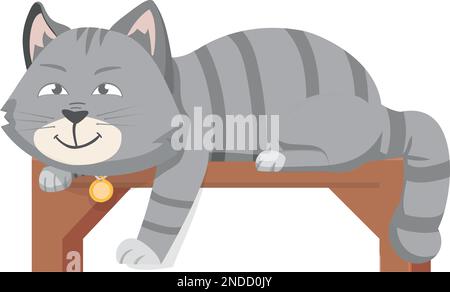 Katze liegt auf Holzregal. Ein lächelndes Karikatur-Tier Stock Vektor