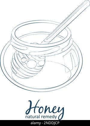 Ein Glas Honig und Peitsche. Von Hand gezeichnete lineare Darstellung des Cartoon-Vektorsymbols Stock Vektor
