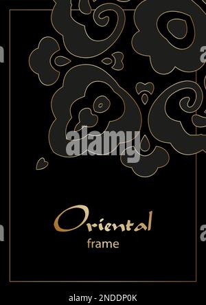 Goldener Blumenrahmen auf schwarzem Hintergrund. Vektordarstellung Stock Vektor
