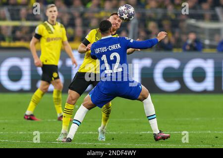 Dortmund, Deutschland. 15. Februar 2023. DORTMUND, DEUTSCHLAND - 15. FEBRUAR: Während der UEFA-Champions-Runde 16, 1.-teiliges Spiel zwischen Borussia Dortmund und Chelsea im Signal Iduna Park am 15. Februar 2023 in Dortmund, Deutschland (Foto: Marcel ter Bals/Orange Pictures) Kredit: Orange Pics BV/Alamy Live News Stockfoto