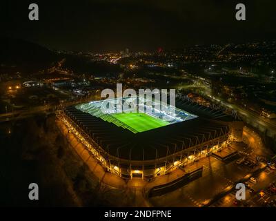 Allgemeiner Außenansicht des Swansea.com Stadions, Heimstadion von Swansea City nach dem Sky Bet Championship-Spiel Swansea City vs Blackpool im Swansea.com Stadium, Swansea, Großbritannien, 15. Februar 2023 (Foto von Craig Thomas/News Images) Stockfoto