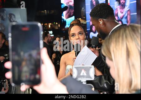 London, Großbritannien. 15. Februar 2023Tessa Thompson nimmt an der Warner Bros The European Premiere of CREED III, Cineworld Leicester Square, London, UK Teil. - Foto: 15. Februar 2023. Kredit: Siehe Li/Picture Capital/Alamy Live News Stockfoto