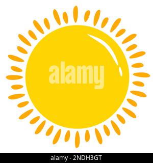 Abbildung eines großen, wunderschönen, gelben Sonnenkartoons mit isoliertem weißem Hintergrund Stockfoto