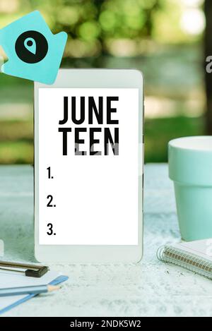 Handschriftlicher Text June Teen. Geschäftsvorstellung gesetzlicher Feiertag in den Vereinigten Staaten vom Ende der Sklaverei in den USA Stockfoto