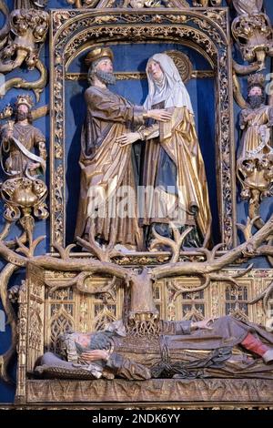 Retable of Tree of Jesse, Vater von König David, Kapelle von St. Anne, Kathedrale der Heiligen Maria von Burgos (UNESCO-Weltkulturerbe), Burgos, Kastilien und Stockfoto