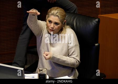 Mexiko-Stadt, Mexiko. 15. Februar 2023. Senatorin Veronica Camino Farjat im Senat in Mexiko-Stadt. Am 15. Februar 2023 in Mexico City, Mexiko (Kreditbild: © Autor/Eyepix via ZUMA Press Wire) NUR REDAKTIONELLE VERWENDUNG! Nicht für den kommerziellen GEBRAUCH! Stockfoto