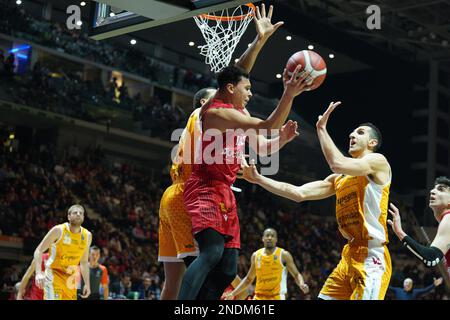 PalaAlpitour, Turin, Italien, 15. Februar 2023, Justin Reyes (OPENJOBMETIS VARESE) bei den Finalen der letzten acht Vierteljahre – Carpegna Prosciutto Pesaro vs Openjobmetis Varese – Italienischer Basketballcup Männer Stockfoto