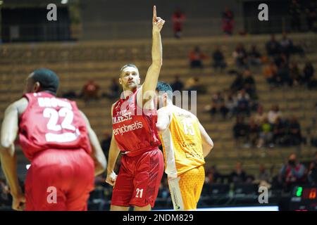 PalaAlpitour, Turin, Italien, 15. Februar 2023, Giancarlo Ferrero (OPENJOBMETIS VARESE) bei den Finals der letzten acht – Viertelfinale – Carpegna Prosciutto Pesaro vs Openjobmetis Varese – Italienischer Basketball Cup Herren Stockfoto