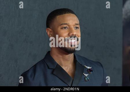 London, Großbritannien. 15. Februar 2023. LONDON, VEREINIGTES KÖNIGREICH - 15. FEBRUAR 2023: Michael B. Jordan nimmt am 15. Februar 2023 am Cineworld Leicester Square in London, Vereinigtes Königreich, an der europäischen Premiere von Creed III Teil. (Foto: Wiktor Szymanowicz/NurPhoto) Kredit: NurPhoto SRL/Alamy Live News Stockfoto