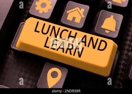 Konzeptunterschrift Mittagessen und Lernen. Wort für Essen und Studienmotivation für Bildung lernen Essen Stockfoto