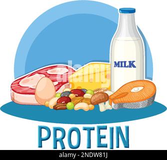 Variety of protein foods with text illustration Stock Vektor