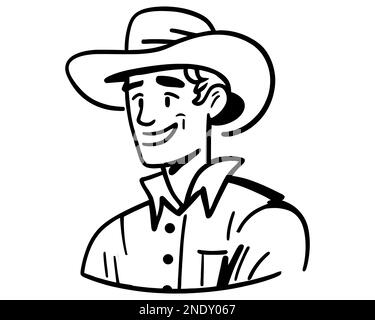 Schwarzer Ikone mit Cowboyhut im Wilden Westen. Abbildung eines flachen Vektors. Stock Vektor