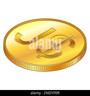 Jamaikanischer Dollar Goldmünze mit JMD-Währungszeichen in isometrischer Draufsicht isoliert auf weißem Hintergrund. Einführung der digitalen Währung durch die Zentralbank Stockfoto