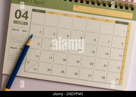 Kalender für April 2023. Desktop-Kalender für die Planung Stockfoto