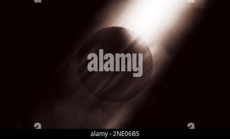 Abbildung eines Planeten mit starkem Licht von der oberen Ecke auf rauchig dunklem Hintergrund. Stockfoto