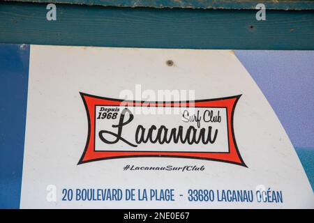 lacanau , Aquitaine France - 12 02 2023 : lacanau Ozeanschild Text und Logo Marke für den Surfclub der Stadt des Surfens in frankreich Stockfoto