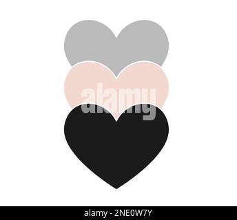 Drei Herzvektoren isoliert auf weißem Hintergrund. Design mit Herzsymbol. Süßes Herzsymbol. Stock Vektor