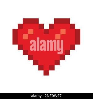 Roter Pixel, Herzsymbol, Vektor isoliert. Symbol für das Spiel „Pixel Heart“. Stock Vektor