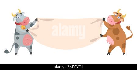 Zwei Kühe mit leerem Banner-Cartoon-Vektor Stock Vektor