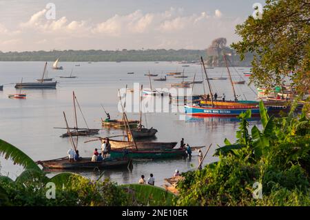 Ein Foto von der Bucht in Mocimboa da Praia, die Fischer am frühen Morgen bereiten sich auf ihre Tagesaktivitäten vor - Juli 2012 Stockfoto