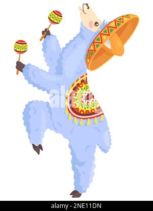 Süßer Lama-Alpaka-Maracas isolierter Vektor-Cartoon Stock Vektor