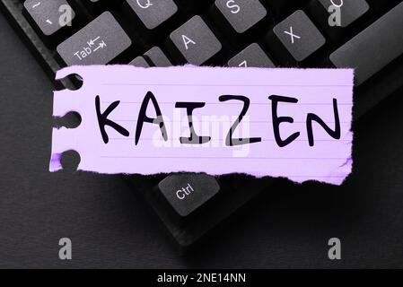 Schild mit Kaizen. Wort für eine japanische Unternehmensphilosophie der Verbesserung der Arbeitsmethoden Stockfoto
