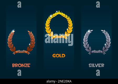 Lorbeerkranz-Auszeichnung: Bronze, Silber und Gold Stock Vektor