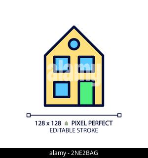 Zweigeschossiges Haus Pixel Perfect RGB-Farbsymbol Stock Vektor