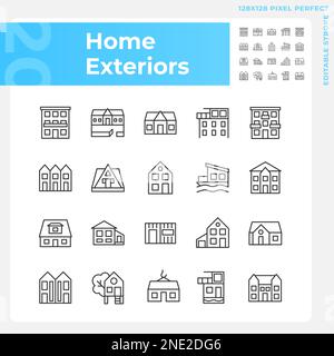 Home Exteriors Pixel Perfect Linear Symbolsatz Stock Vektor