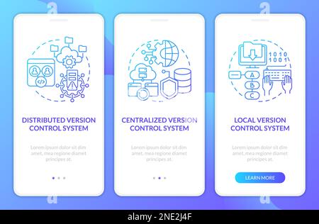 Versionskontrollsysteme Typen Blau Gradient Onboarding Mobile App Bildschirm Stock Vektor