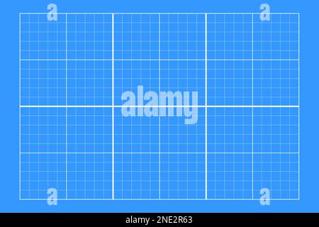 Weißes Gitter auf blauem Hintergrund. Blueprint-Design. Karierte leere Schablone für Schneidematte, Mechanikschema, Zeichnen, Zeichnen, Plotten, Maschinenraum Stock Vektor