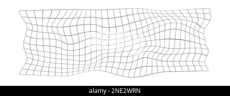 Verzerrte Rastertextur. Netzverformung. Netzfläche mit Verformungseffekt. Das schachtelige psychedelische Muster. Gebogenes Gitter isoliert auf weißem Hintergrund Stock Vektor