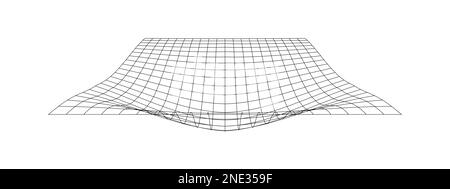 Netz mit konvexem Effekt. Verzerrte Gitteroberfläche. Struktur der Netzverformung. Geometrische Verformung. Schwerkraft-Phänomen. Gebogenes Gitter, isoliert auf weiß Stock Vektor