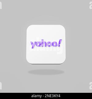 Yahoo App-Symbol auf flachem grauen Hintergrund Stockfoto