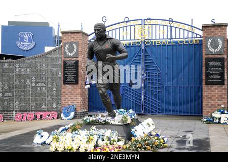 Dixie Dean Statue vor dem Everton Football Club. Goodison Park. Stockfoto