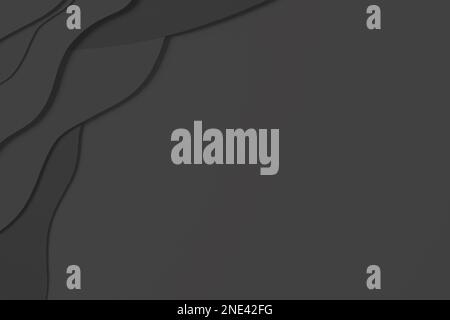 Abstrakter schwarzer Papiertextur-Hintergrund. Minimale Papierschnitt-Komposition mit Schichten von geometrischen Formen und Linien in monochromer schwarzer Farbe. Oben Stockfoto