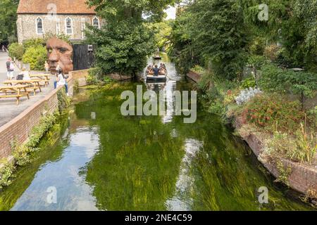 Canterbury, Kent, vereinigtes Königreich, 22, August 2022 Tourist Genießen Sie eine geführte Kahntour im Herzen der Altstadt von Canterbury. Stockfoto