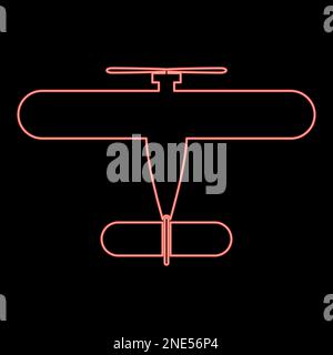 Neon Propelier Aircraft Retro kleines Flugzeug einmotorig rot Vektor Illustration Bild flaches Licht Stock Vektor