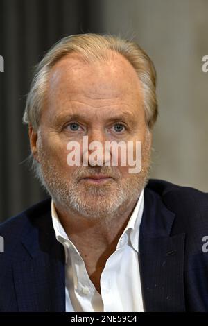 John Porter, CEO von Telenet, stellte sich auf einer Pressekonferenz vor, um die Ergebnisse der Telenet Group für 2022 Jahre am Donnerstag, den 16. Februar 2023, im Hauptsitz von Telenet in Mechelen vorzustellen. BELGA FOTO ERIC LALMAND Stockfoto